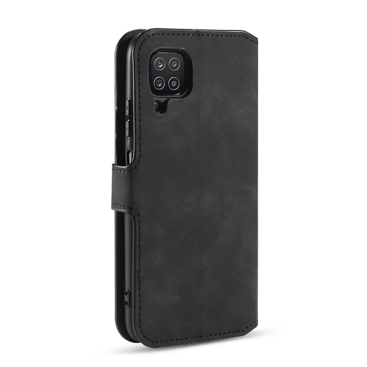 Dg. Estilo Retro Ming Para Samsung Galaxy A12 Case de Cuero Cáscara de Soporte de Cuero - Negro