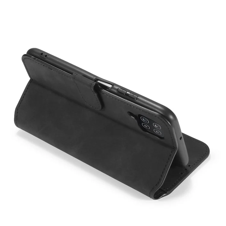 Dg. Estilo Retro Ming Para Samsung Galaxy A12 Case de Cuero Cáscara de Soporte de Cuero - Negro