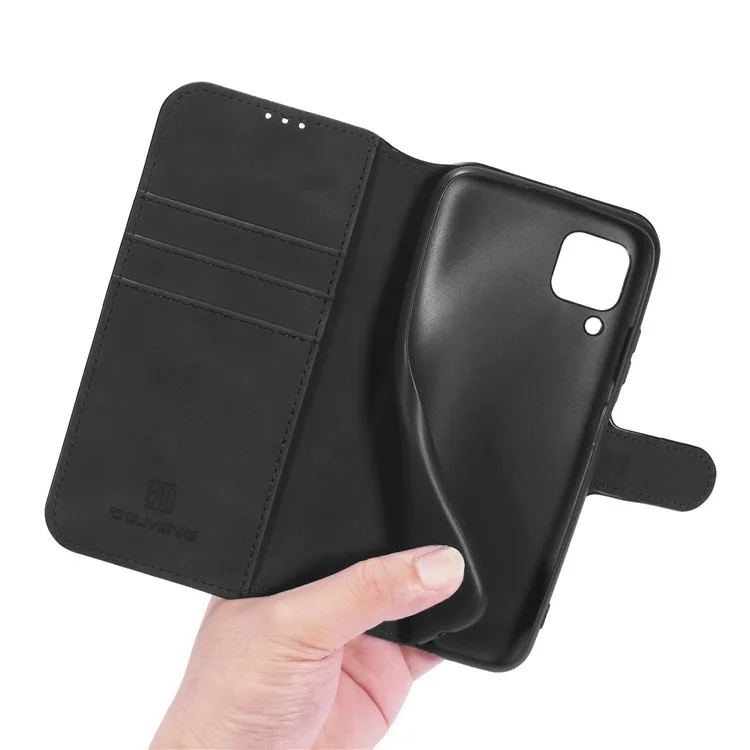 Dg. Estilo Retro Ming Para Samsung Galaxy A12 Case de Cuero Cáscara de Soporte de Cuero - Negro