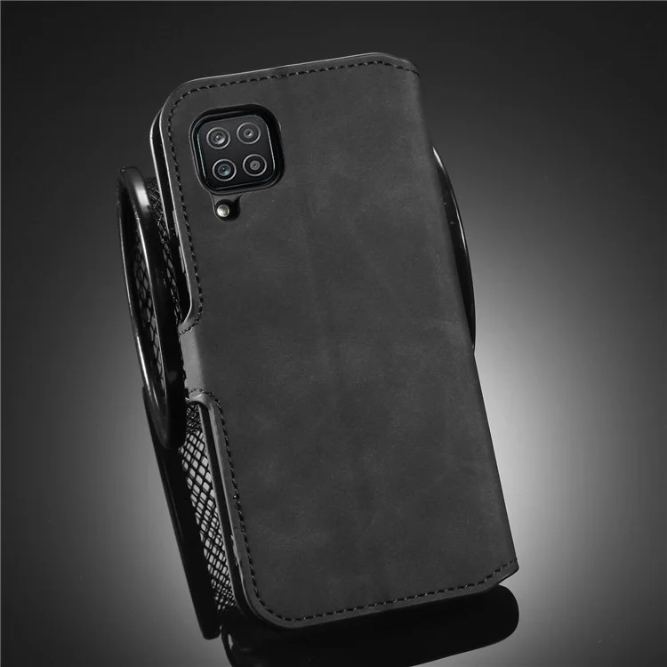 Dg. Estilo Retro Ming Para Samsung Galaxy A12 Case de Cuero Cáscara de Soporte de Cuero - Negro