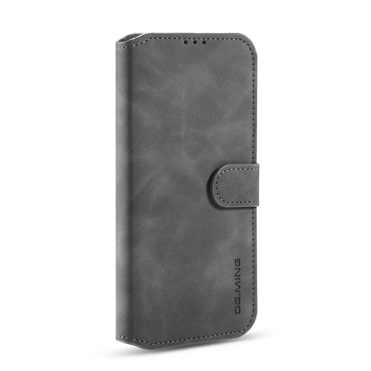 Dg. Estilo Retro Ming Para Samsung Galaxy A12 Case de Cuero Cáscara de Soporte de Cuero - Gris