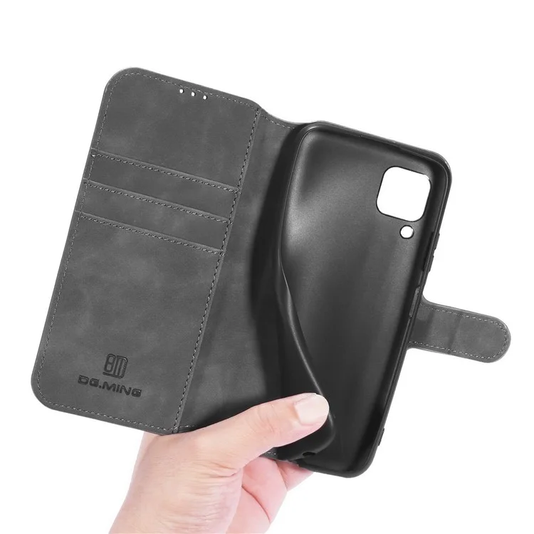 DG.MING Capa de Carteira de Couro Retrô para Samsung Galaxy A12 com Suporte - Cinza 