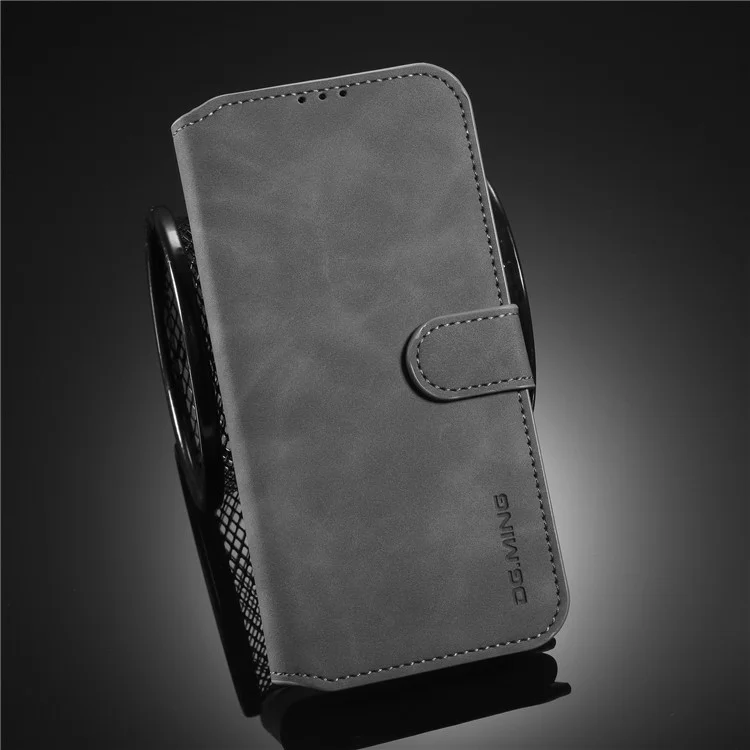 DG.MING Capa de Carteira de Couro Retrô para Samsung Galaxy A12 com Suporte - Cinza 