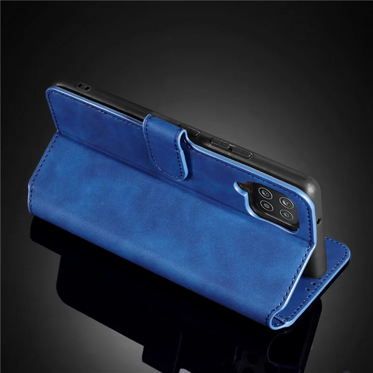 Dg. Style Rétro Ming Pour la Coque du Support de Portefeuille en Cuir de Boîtier Samsung Galaxy A12 - Bleu