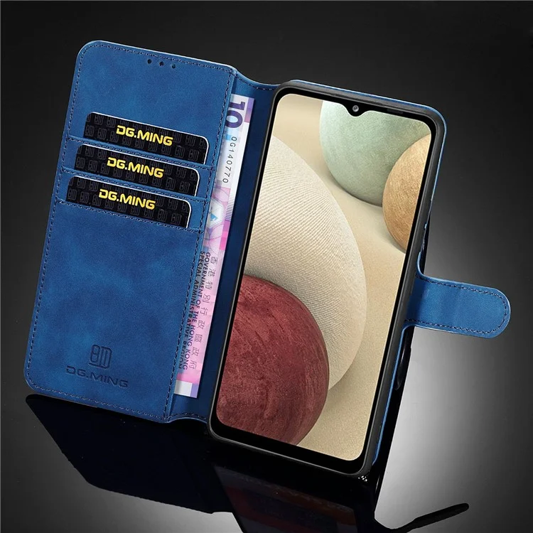 DG.MING Stile retrò per Samsung Galaxy A12 Custodia in pelle portafoglio con supporto - Blu