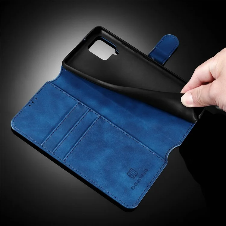 DG.MING Stile retrò per Samsung Galaxy A12 Custodia in pelle portafoglio con supporto - Blu