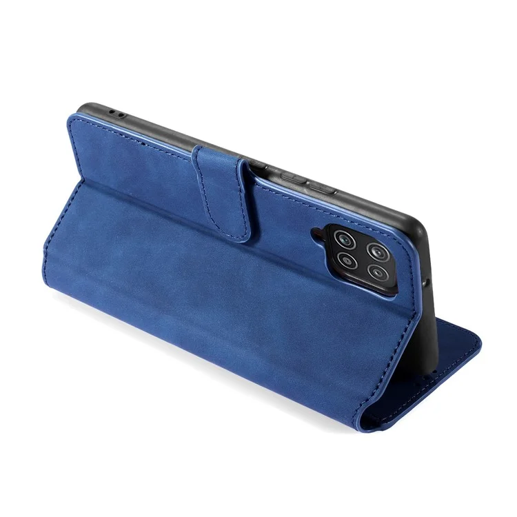 Dg. Style Rétro Ming Pour la Coque du Support de Portefeuille en Cuir de Boîtier Samsung Galaxy A12 - Bleu