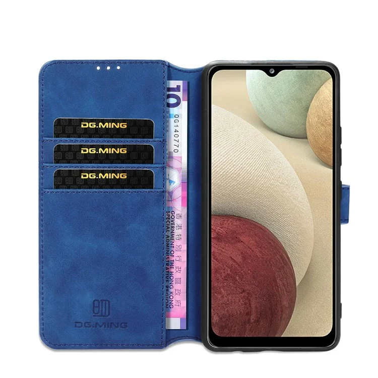 DG.MING Retro Style for Samsung Galaxy A12 Case Leather Wallet Stand Shell - Blue