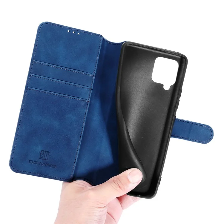 DG.MING Retro Style for Samsung Galaxy A12 Case Leather Wallet Stand Shell - Blue