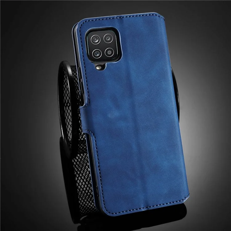 DG.MING Retro Style for Samsung Galaxy A12 Case Leather Wallet Stand Shell - Blue