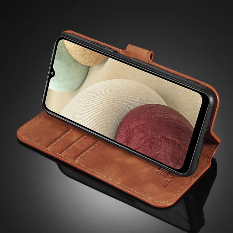 Futeral portfelowy DG.MING w retro stylu do Samsung Galaxy A12, skórzana obudowa ze stojakiem - brązowy