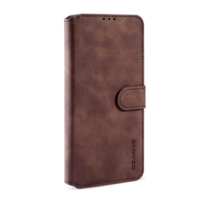 DG.MING Estilo Retrô para Samsung Galaxy A12 Case Leather Wallet Stand Shell - Café