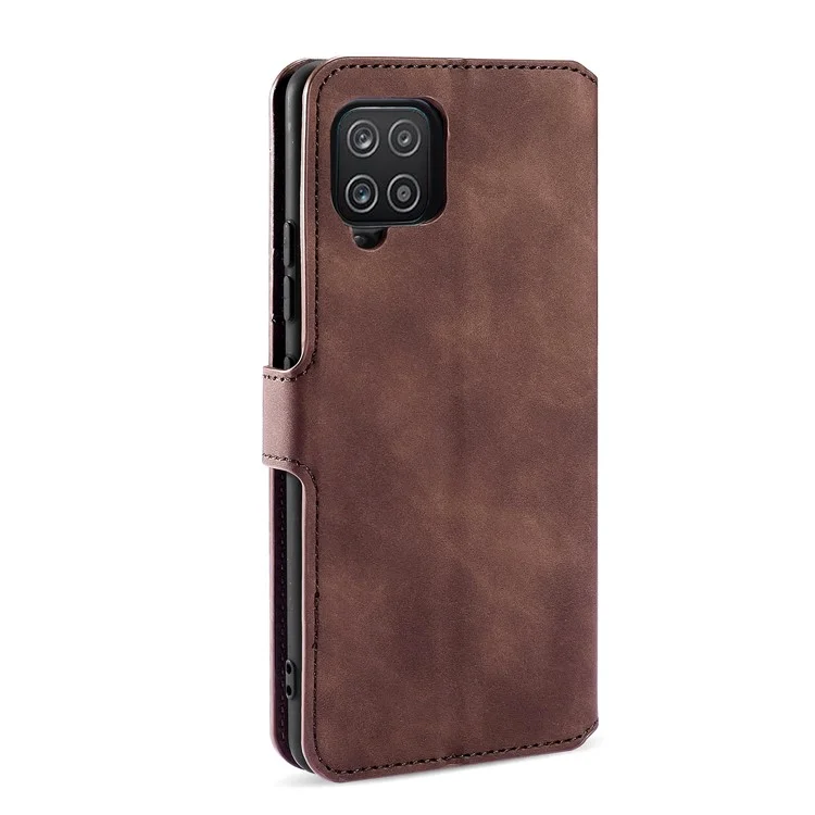 DG.MING Estilo Retrô para Samsung Galaxy A12 Case Leather Wallet Stand Shell - Café