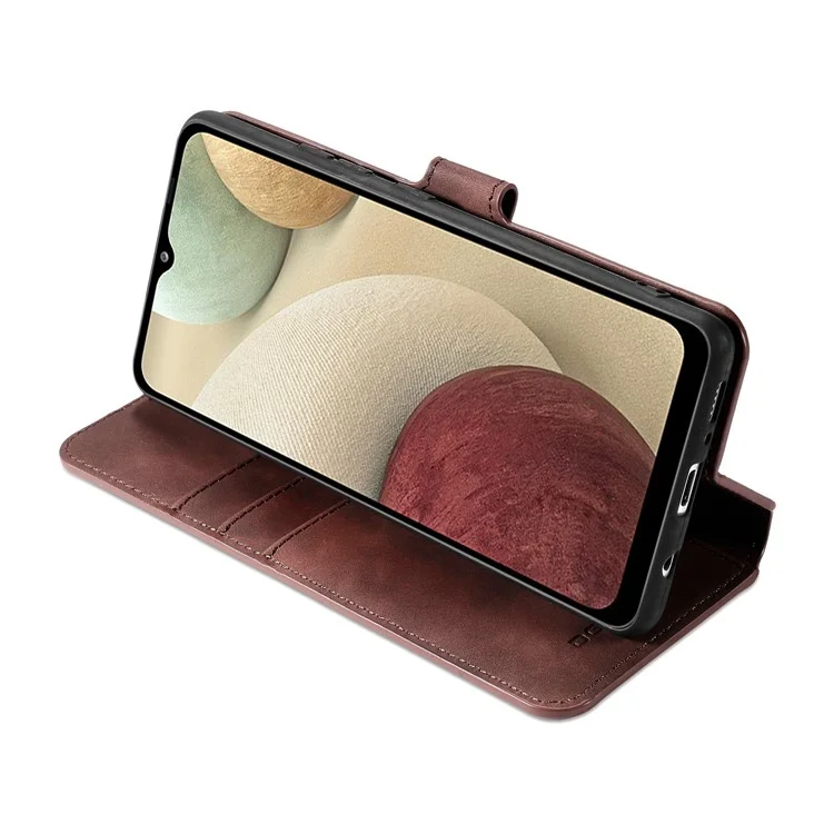 DG.MING Estilo Retrô para Samsung Galaxy A12 Case Leather Wallet Stand Shell - Café