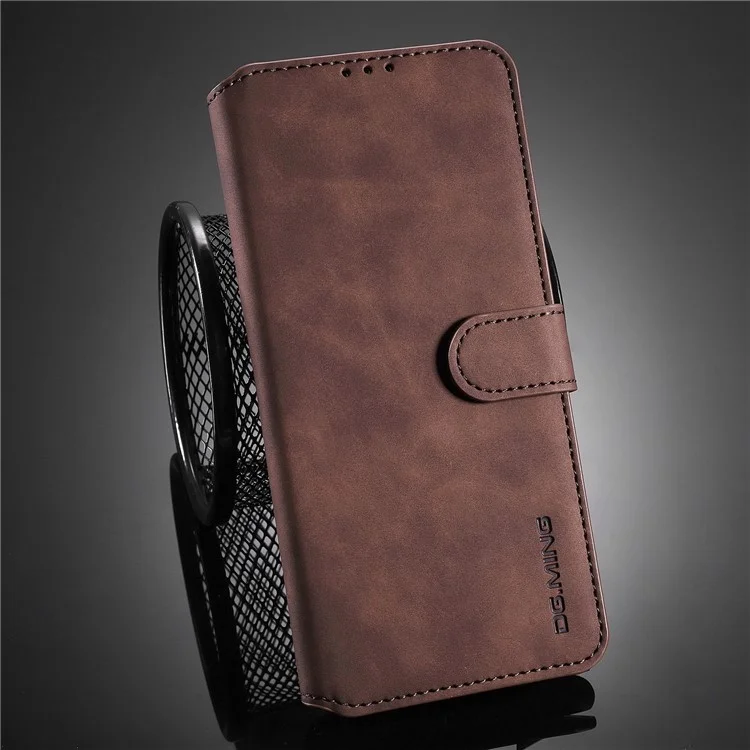 DG.MING Estilo Retrô para Samsung Galaxy A12 Case Leather Wallet Stand Shell - Café