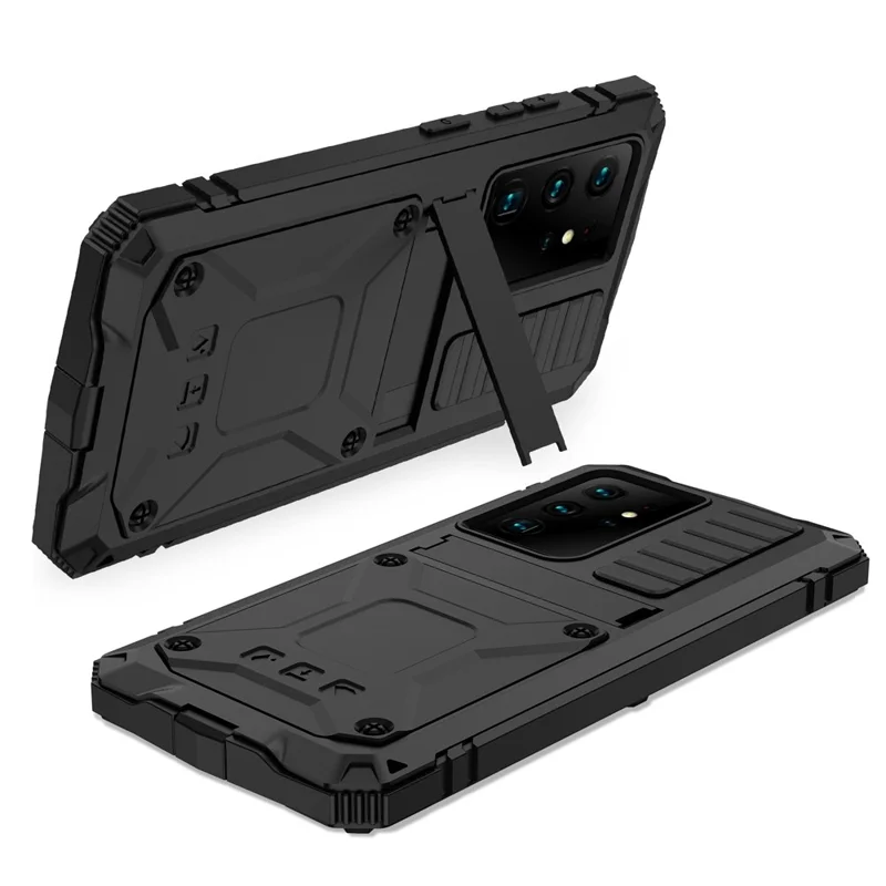 R-JUST Shockproof Dustproof Kickstand TPU+Metal Protector Cover Kickstand Shell for Samsung Galaxy S21 Ultra 5G - Black