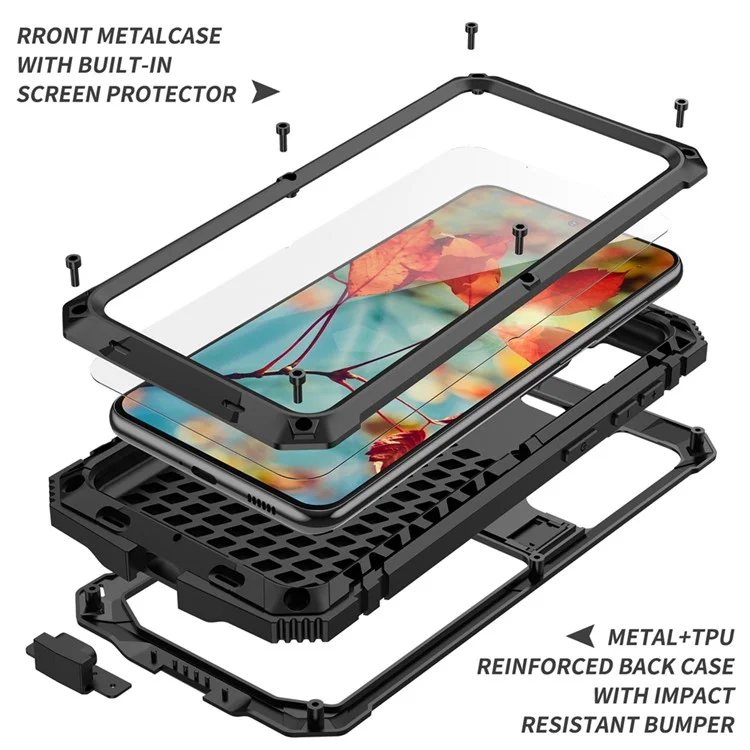 R-just Shock-reseprenge Dust-preshy Kickstand Tpu+металлическая Крышка Защитника Киктя Для Samsung Galaxy S21 4G/5G - Черный