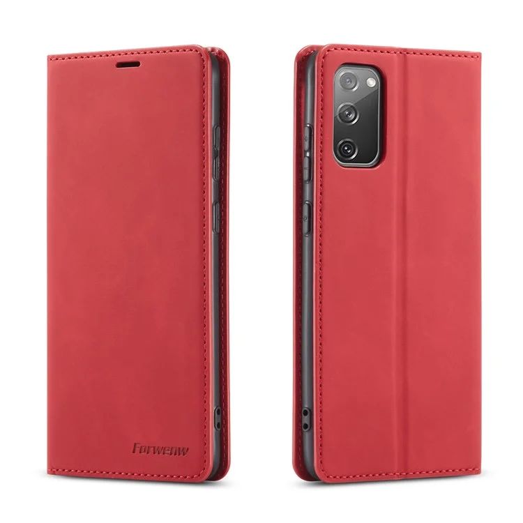 Forwenw Fantasy Series Skin Feeling Leather Case Para Samsung Galaxy S20 fe 4g/fe 5g/s20 Lite/S20 fe 2022 - Vermelho