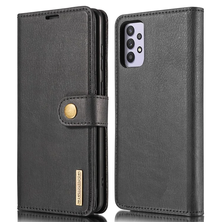 DG.MING Detachable Design Phone Shell PC Split Leather Case Covering for Samsung Galaxy A32 5G / M32 5G - Black