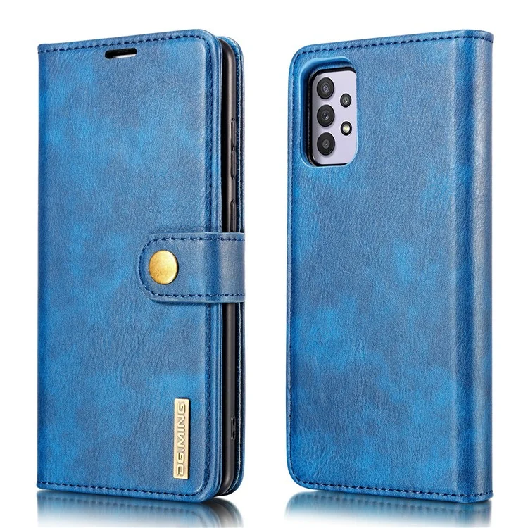 DG.MING Detachable Design Phone Shell PC Split Leather Case Covering for Samsung Galaxy A32 5G / M32 5G - Blue