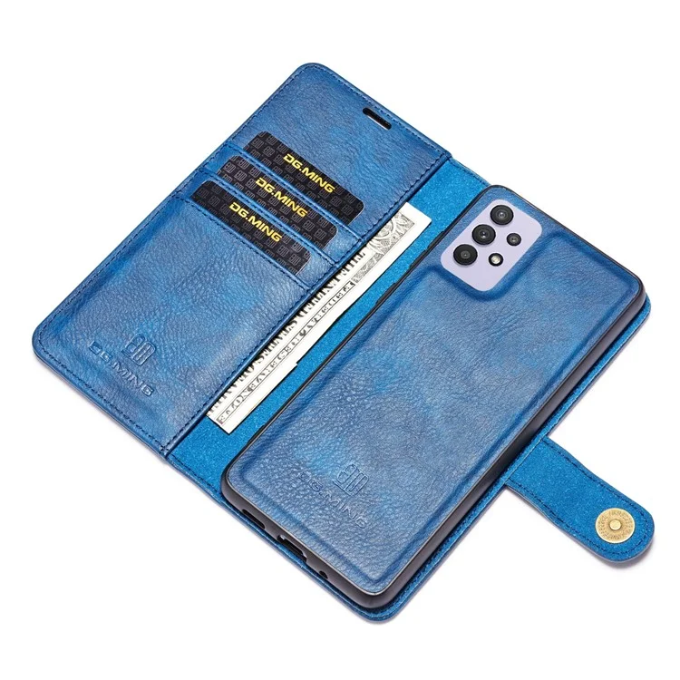 DG.MING Detachable Design Phone Shell PC Split Leather Case Covering for Samsung Galaxy A32 5G / M32 5G - Blue