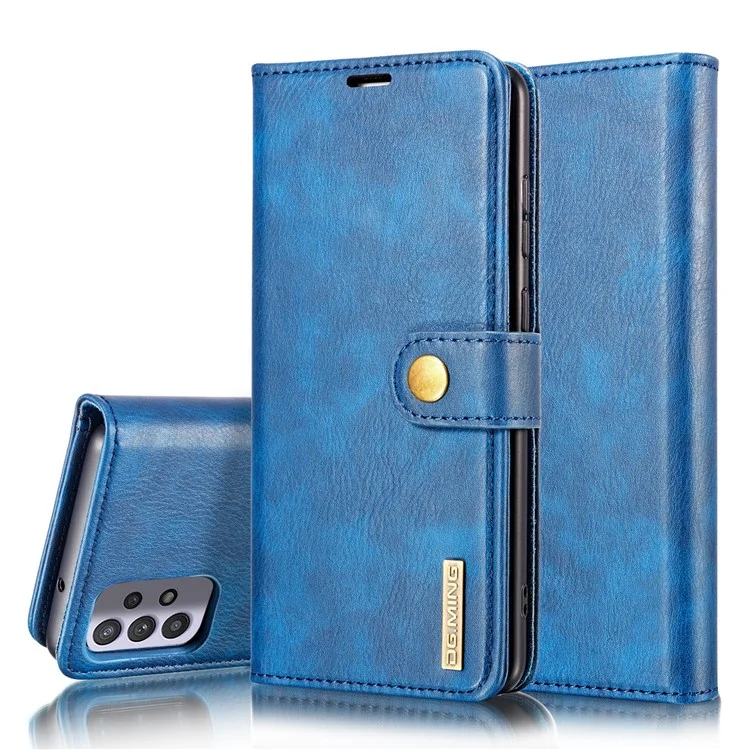 DG.MING Detachable Design Phone Shell PC Split Leather Case Covering for Samsung Galaxy A32 5G / M32 5G - Blue