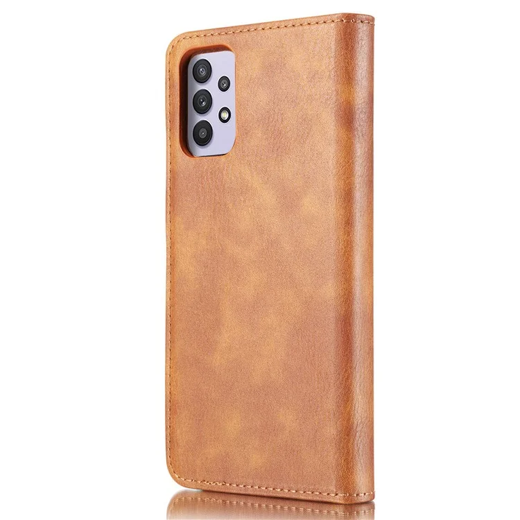 DG.MING Detachable Design Phone Shell PC Split Leather Case Covering for Samsung Galaxy A32 5G / M32 5G - Brown