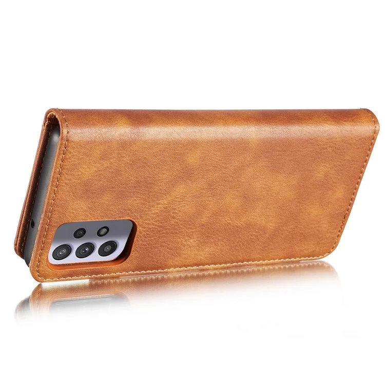 DG.MING Detachable Design Phone Shell PC Split Leather Case Covering for Samsung Galaxy A32 5G / M32 5G - Brown