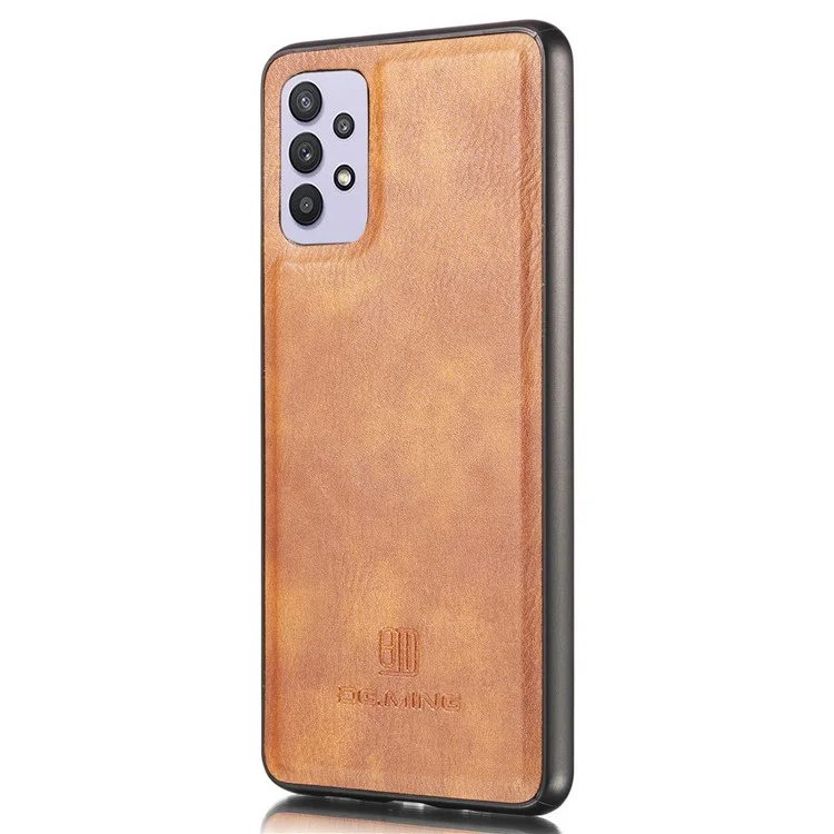 DG.MING Detachable Design Phone Shell PC Split Leather Case Covering for Samsung Galaxy A32 5G / M32 5G - Brown