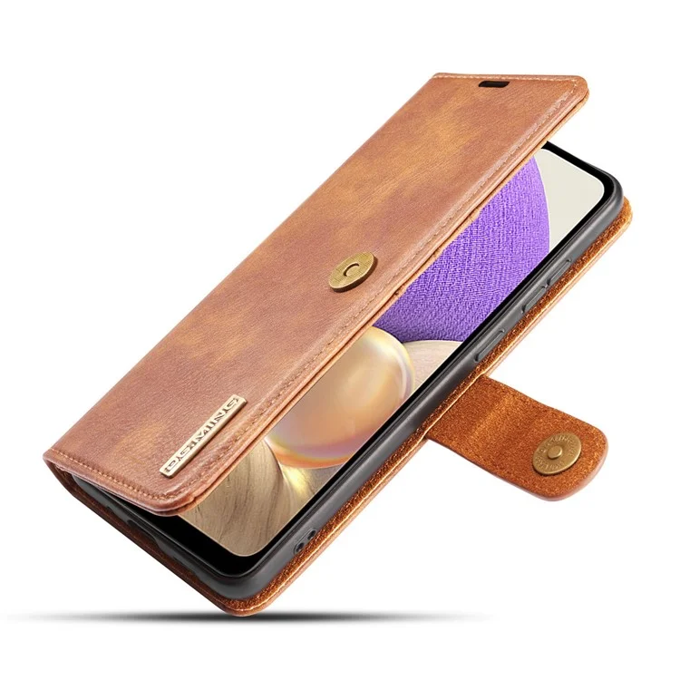 DG.MING Detachable Design Phone Shell PC Split Leather Case Covering for Samsung Galaxy A32 5G / M32 5G - Brown
