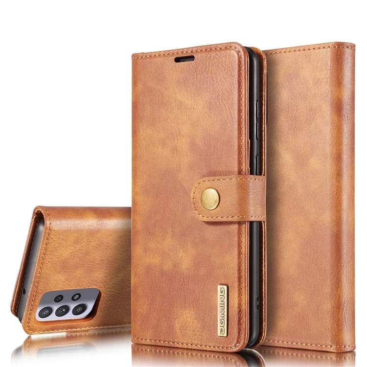 DG.MING Detachable Design Phone Shell PC Split Leather Case Covering for Samsung Galaxy A32 5G / M32 5G - Brown