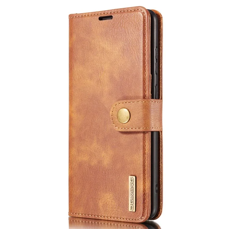 DG.MING Detachable Design Phone Shell PC Split Leather Case Covering for Samsung Galaxy A32 5G / M32 5G - Brown