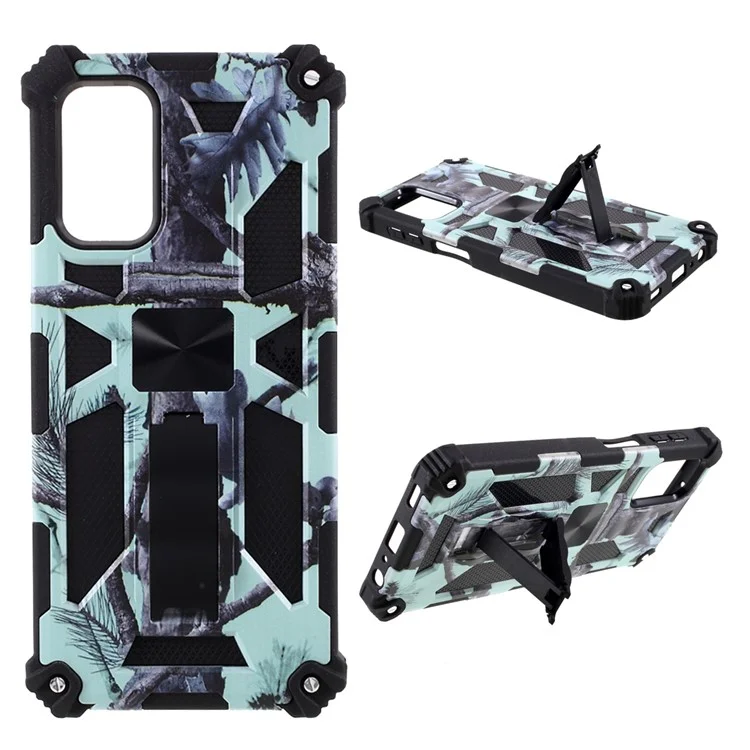 Detachable Camouflage Pattern Protector Kickstand Case [Built-in Metal Sheet] for Samsung Galaxy A32 5G/M32 5G - Sky Blue