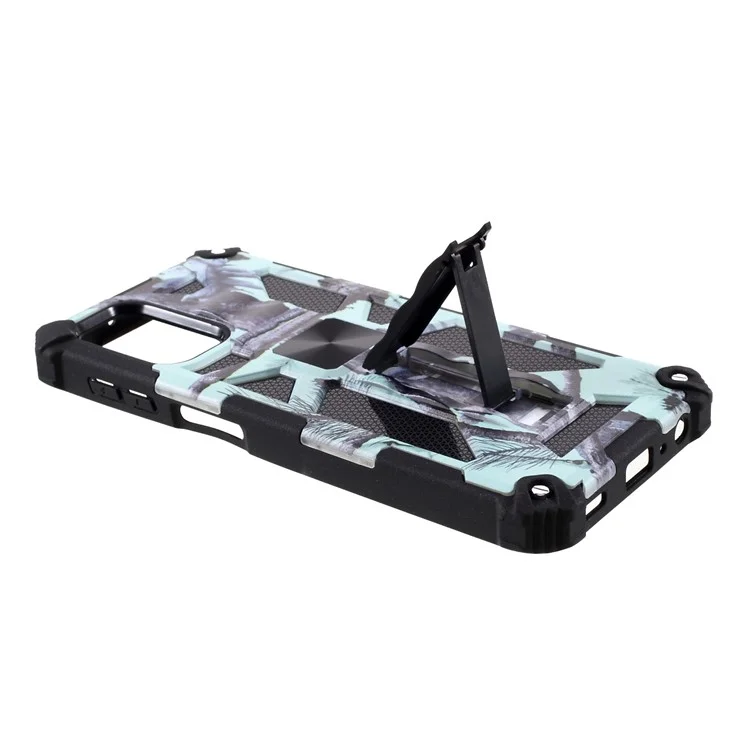 Detachable Camouflage Pattern Protector Kickstand Case [Built-in Metal Sheet] for Samsung Galaxy A32 5G/M32 5G - Sky Blue