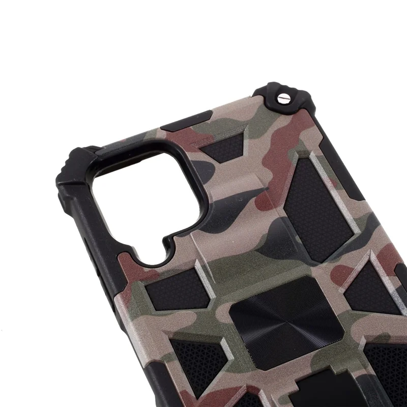 Detachable Camouflage Pattern Protector Kickstand Cover [Built-in Metal Sheet] for Samsung Galaxy A12 - Army Green