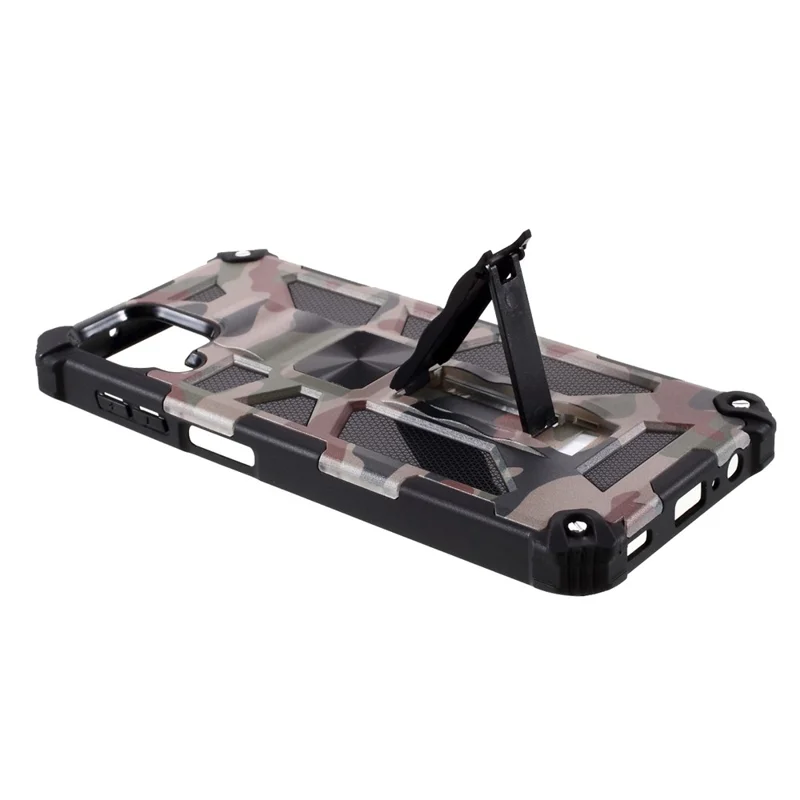 Detachable Camouflage Pattern Protector Kickstand Cover [Built-in Metal Sheet] for Samsung Galaxy A12 - Army Green