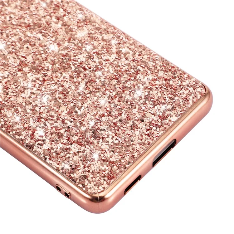 Cadre TPU Plaqué De Paillettes Scintillantes TPU Plaqué + Coque Shell Hybride PC Pour Samsung Galaxy S21 Ultra 5G - Or Rose