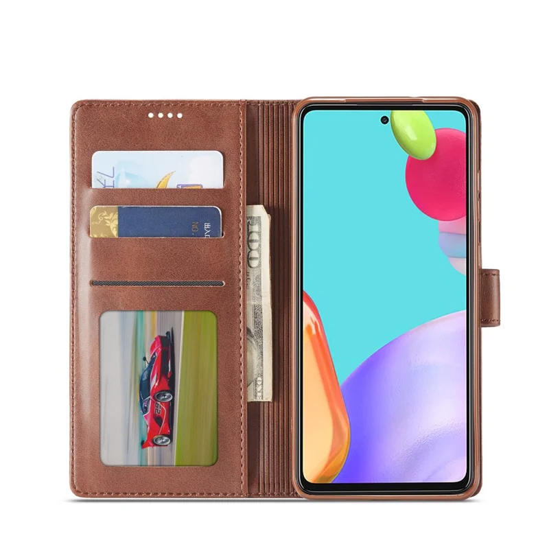 LC.IMEEKE for Samsung Galaxy A52 4G/5G / A52s 5G Wallet Stand PU Leather Shell Mobile Phone Case - Coffee