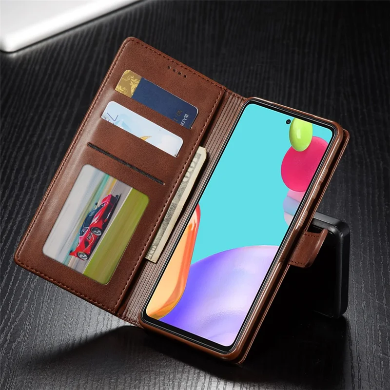LC.IMEEKE for Samsung Galaxy A52 4G/5G / A52s 5G Wallet Stand PU Leather Shell Mobile Phone Case - Coffee