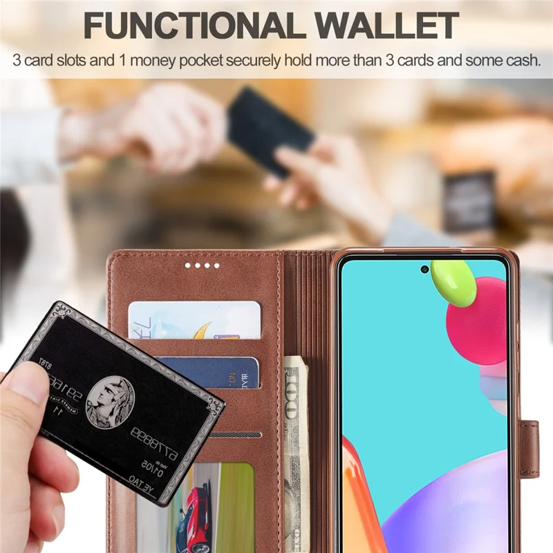 LC.IMEEKE for Samsung Galaxy A52 4G/5G / A52s 5G Wallet Stand PU Leather Shell Mobile Phone Case - Coffee