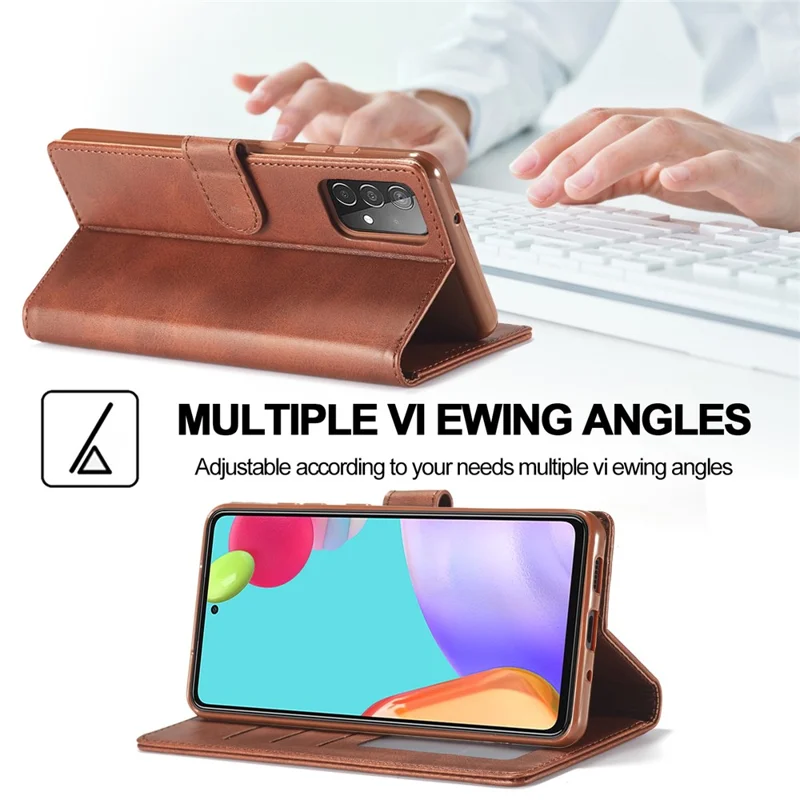 LC.IMEEKE for Samsung Galaxy A52 4G/5G / A52s 5G Wallet Stand PU Leather Shell Mobile Phone Case - Coffee