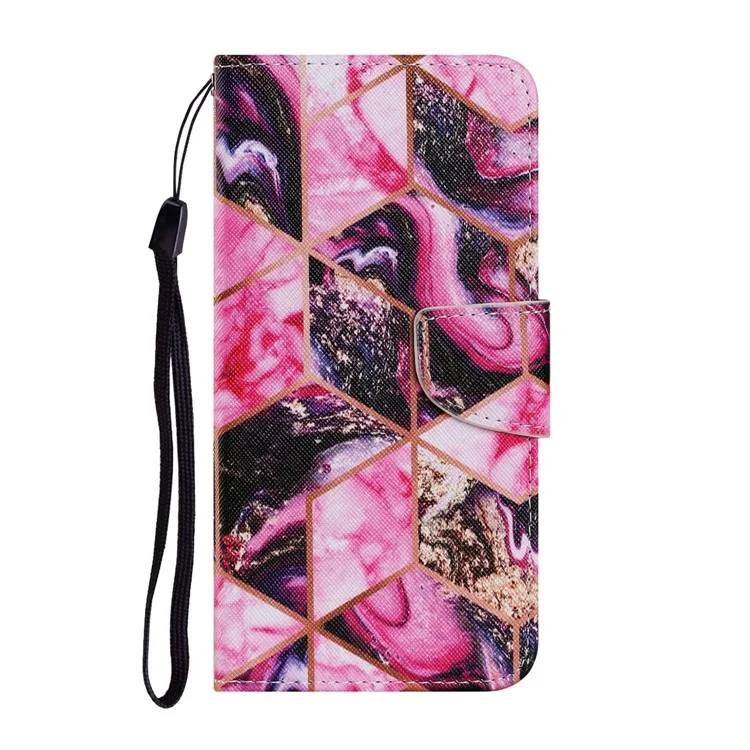 Pattern Printing TPU + PU Leather Wallet Stand Cross Texture Phone Case with Lanyard for Samsung Galaxy A52 4G/5G / A52s 5G - Marbling