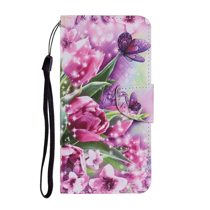 Pattern Printing TPU + PU Leather Wallet Stand Phone Case with Lanyard for Samsung Galaxy A72 5G / A72 4G - Vivid Flower