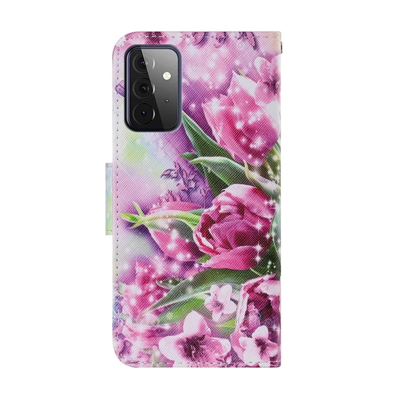Pattern Printing TPU + PU Leather Wallet Stand Phone Case with Lanyard for Samsung Galaxy A72 5G / A72 4G - Vivid Flower