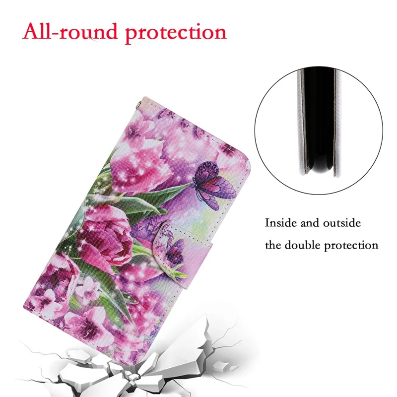 Pattern Printing TPU + PU Leather Wallet Stand Phone Case with Lanyard for Samsung Galaxy A72 5G / A72 4G - Vivid Flower