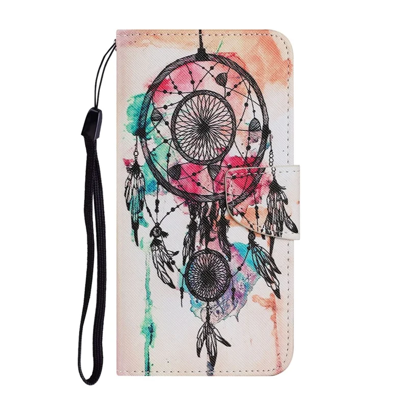 Pattern Printing TPU + PU Leather Wallet Stand Phone Case with Lanyard for Samsung Galaxy A02s (164.2mm) - Dream Catcher