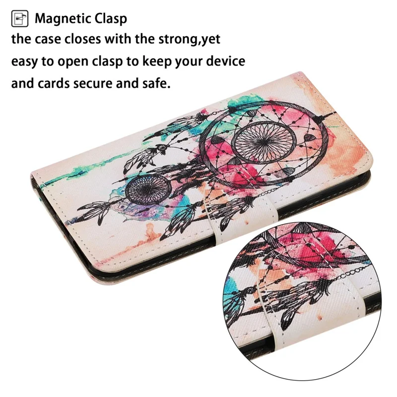 Pattern Printing TPU + PU Leather Wallet Stand Phone Case with Lanyard for Samsung Galaxy A02s (164.2mm) - Dream Catcher