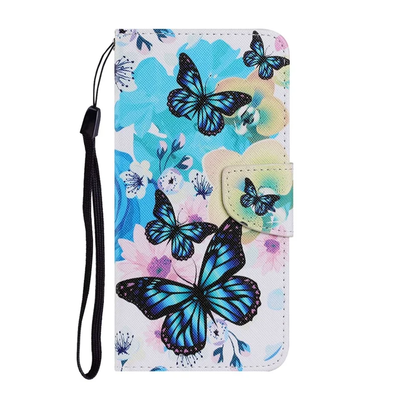 Musterdruck TPU + PU-Leder-Mappe-Stand-Handyhülle mit Lanyard für Samsung Galaxy A02s (164,2 mm) – Schmetterling