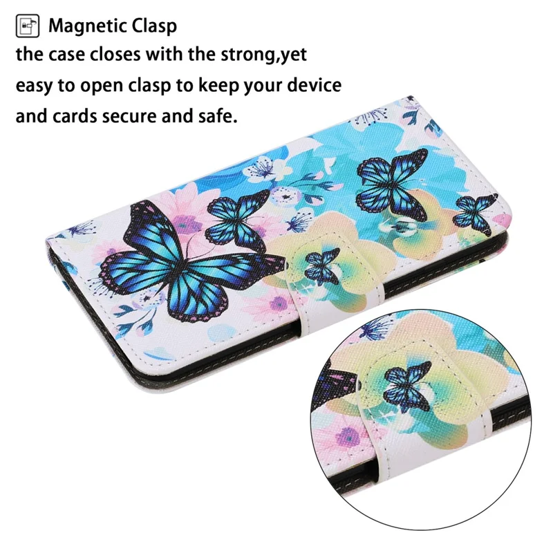 Musterdruck TPU + PU-Leder-Mappe-Stand-Handyhülle mit Lanyard für Samsung Galaxy A02s (164,2 mm) – Schmetterling