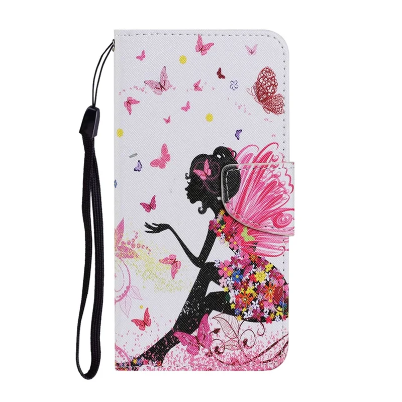 Pattern Printing TPU + PU Leather Wallet Stand Phone Case with Lanyard for Samsung Galaxy A02s (164.2mm) - Beauty